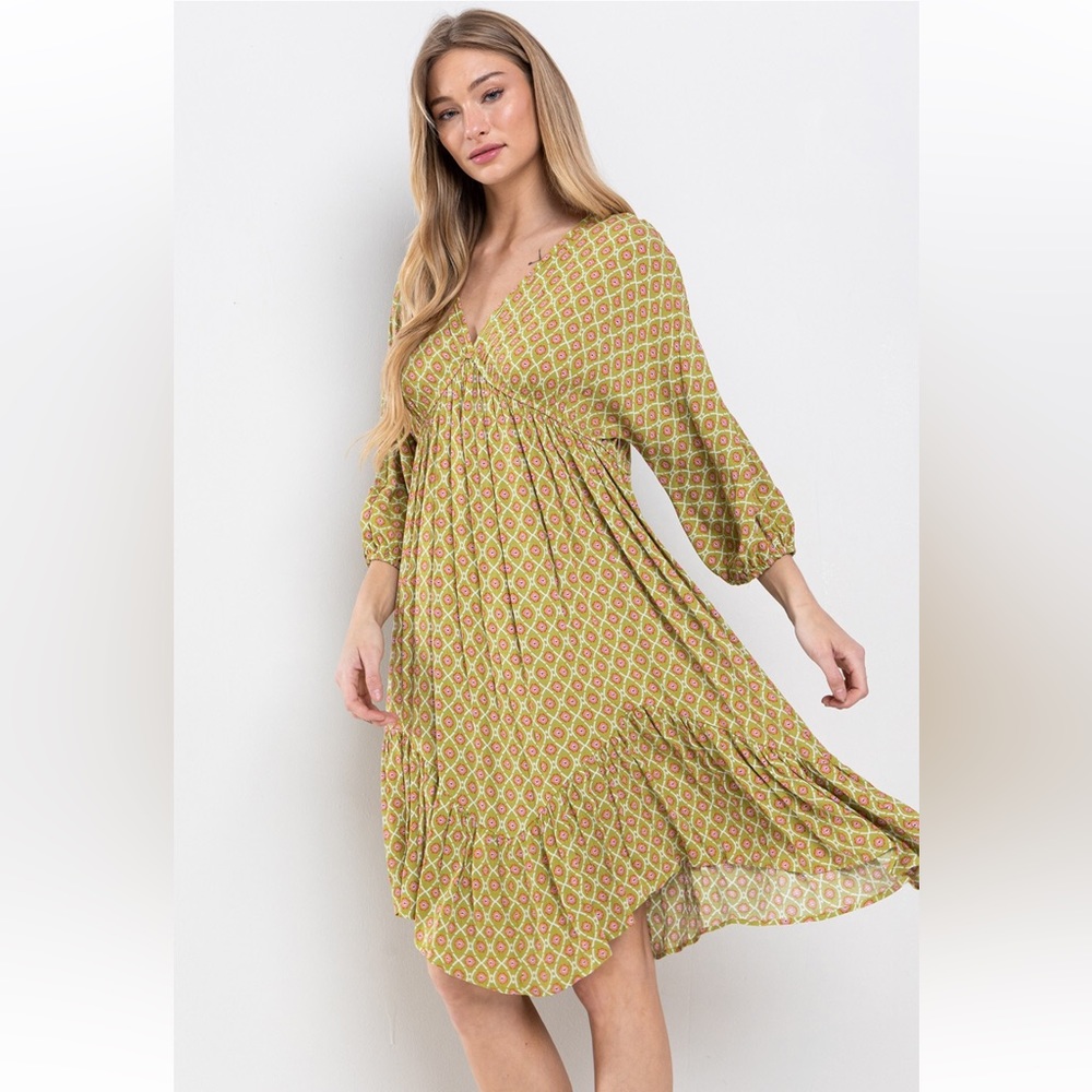 04 Boho V-Neck Woven Print Tiered Midi Dress
